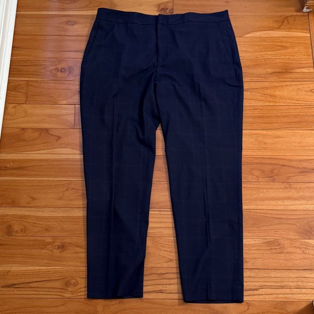 Zara Womens The Driver Pant Comfort Slim Plaid Casual Business Navy Blue Size 10